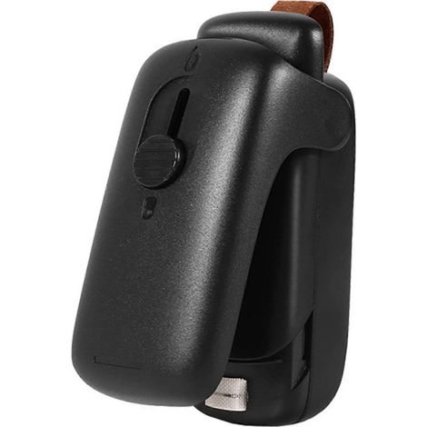 Scelleuse de sacs 2 en 1 avec thermoscellage et coupe-sacs - Refermeuse portable pour sachets de snacks en plastique, avec cordon - Noir (1/5)