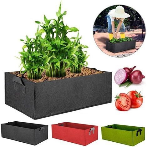 Sac de culture en feutre rectangulaire, Pot de plantation de fleurs de jardin en plein air avec poignée, conteneur de plantation de légumes de jardin，50mmX30mmX20mm (1/5)