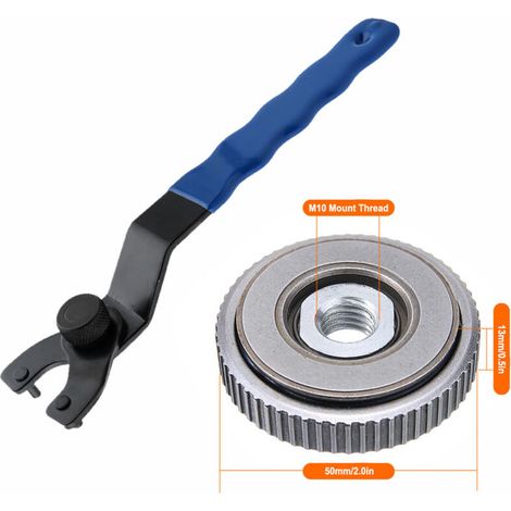Clé de Serrage Rapide et Écrous Auto-bloquants pour Meuleuse d‘Angle – Kit M10, Portable et Réglable (Modèle à Cliquet, avec clé) (1/4)