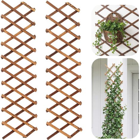 2 Pièces Treillis Extensible pour Plantes, 170CM x 33CM Panneau en Treillis de Bois pour Plantes Grimpantes Cadre Décoratif Mural Suspendu pour Chambre Jardin Terrasse Intérieur Extérieur (1/5)