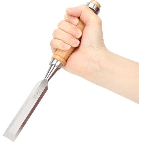 Ciseau plat pour le travail du bois, manche en bois, portable, fournitures industrielles, Cr V 18 mm
