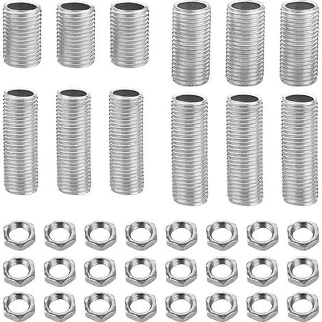 Raccords de tuyau de lampe avec embouts M10 de 2 cm, 3 cm, 4 cm, 5 cm de longueur et écrous M10 plaqués zinc (1/5)
