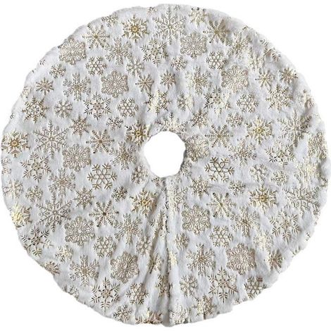 Jupe Pour Arbre De Noël - Imprimé Flocon De Neige - Velours Imitation Fourrure De Lapin - Diamètre 120 Cm - 1 Pièce (1/5)
