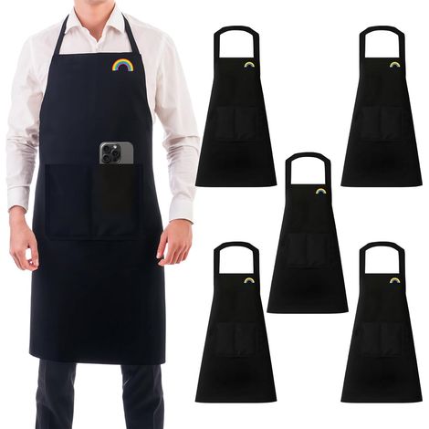 5 Tablier, Poche téléphone, Motif arc-en-ciel, Réglable, Imperméable, PVC, Cuisine, Jardinage, Restaurant