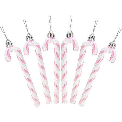 6 Pcs Christmas Concepts Paquet De 6-13cm (rose Bb) De Canne En Bonbon Glitter Dcorations D'arbre De Nol (1/4)