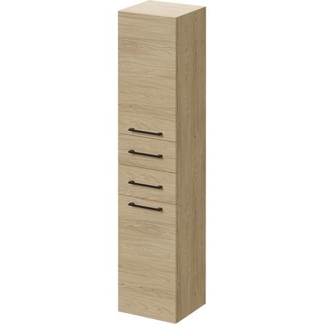 Napoli Light Oak 350mm x 1600mm Wall Mounted Storage Unit - 350mm - Matt Black 160mm Handle