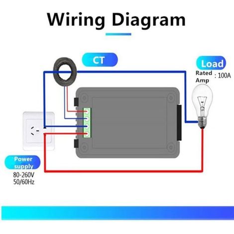 Ampèremètre Voltmètre LCD - 6-en-1 Compteur Puissance - Tension 80-260 V CA - Courant 0-100 A - Type CT Fermé - Panneau Énergie (1/4)