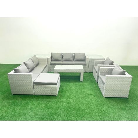 Fimous Ensembles de meubles d'extérieur avec 2 Fauteuil Table basse oblongue Grand tabouret 2 Tables d'appoint Gris clair mixte (1/5)