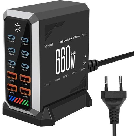 Cargador USB C de 660 W - 10 puertos - Estación de carga GaN Power (1/5)