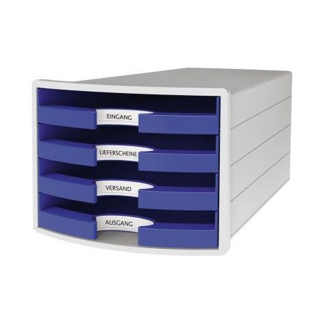 HAN Schubladenbox HAN IMPULS 4 Schubladen DIN A4 DIN C4 Polystyrol Gehäusefarbe: lichtgrau Farbeder Schublade: blau