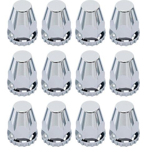 Kit de 12 cache-écrous de rouecapuchons chromés ABS 33 mm à visser pour semi-remorques et voitures particulières