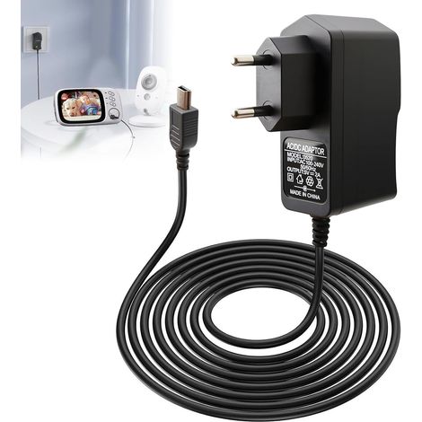 Chargeur pour 3.2” Babyphone, 5 V 2 A Chargeur Adaptateur Alimentation Secteur Remplacement, Bloc d'alimentation Mini USB pour VB603 écran Caméra Surveillance bébé, Câble Longueur 1.8M (1/5)