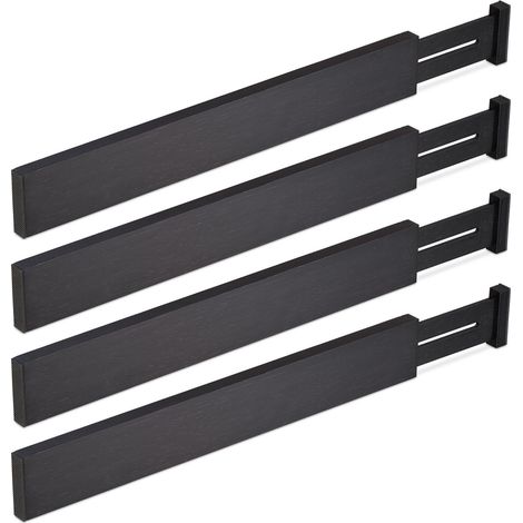 Relaxdays Drawer Divider, 4-Piece Set, Adjustable Length from 46 to 56 cm, Kitchen Storage, Organiser, Bamboo, Black (1/5)