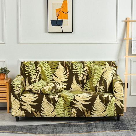 Housse de Canapé Extensible 2 Place Couverture Canapé avec Accoudoirs, feuille, marron, vert[SFT42] (1/4)