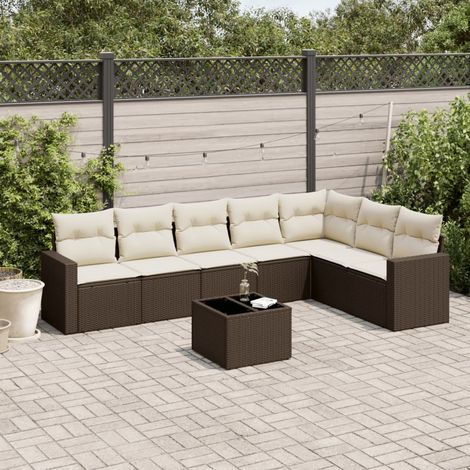 8-tlg. Garten-Sofagarnitur mit Kissen Braun Poly Rattan (1/3)