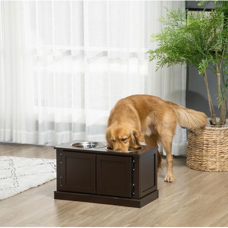 Comedero elevado para perro con almacenaje, 2 cuencos inox 2 L, 60 x 30 x 34 cm HAVRYA (1/5)