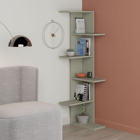 Saso Wall Mounted Corner Bookcase Display Unit - Ash Green (1/4)