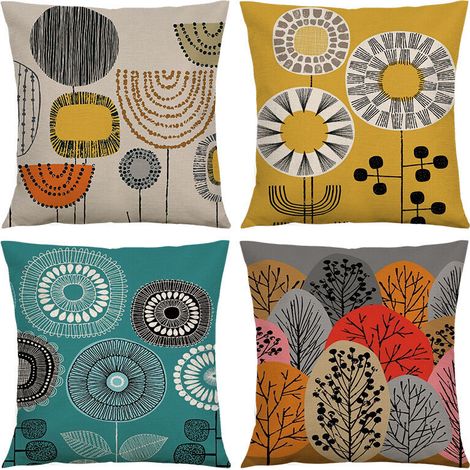 Kuddfodral 4-pack, Abstrakt Blommigt Träd, Cartoon, Dekoration, Kuddfodral 45x45cm, Mjukt Kvadrat, Växt, Lanthus, Kuddfodral, Sofa, Sovrum, Vardagsrum (1/5)