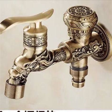 Doppelablauf-Wasserhahn, Gartenhahn, Antik-Stil, Rasenkantenhahn, Vintage, langer Griff, Kaltwasser, Spüle, Garten, Badewanne, Schwimmbad, Waschmaschine