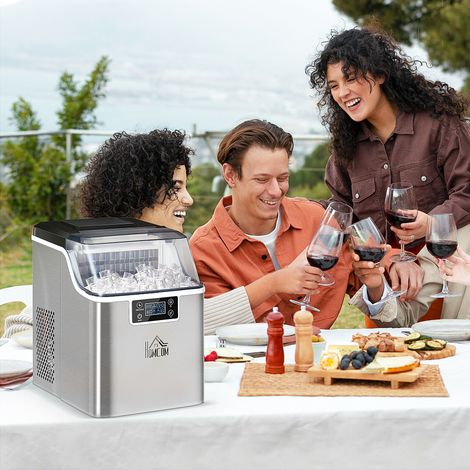 Machine à glaçons,20 kg/24h 2,3 L,avec réservoir d’eau de 3,2 L,programme de nettoyage automatique,acier inoxydable,25,2 x 36 x 37,1 cm,argent