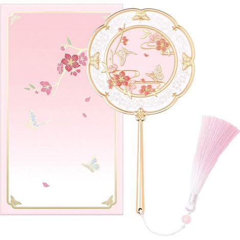 Miroir de poche à motif de fleur de pêcher - Mini miroir de voyage - Petit miroir de maquillage - Miroir de rasage - Miroir de barbier - Avec poignée - Style vintage - Rose - Idéal pour le maquillage (1/5)