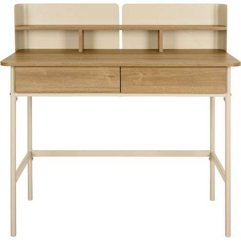 Bureau 2 tiroirs en bois et métal L100cm - Beige - Copa (1/5)