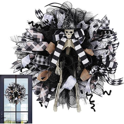 Halloween-Türklopfer, Totenköpfe in Form von Hexenhüten  40 cm großer Geisterband-Kranz, geeignet für Fenster usw. (1/5)