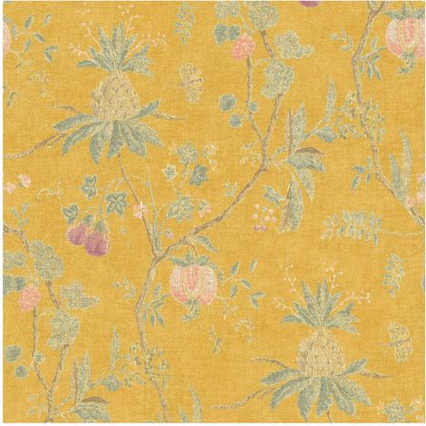 Flowers wallcovering wall Profhome 367194 non-woven wallpaper slightly textured with floral pattern matt yellow green 5.33 m2 (57 ft2) (1/5)