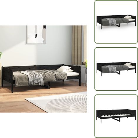 Divano letto rustico - vidaXL Dormeuse Nera in Legno Massello di Pino 90x190 cm - Letto in pino