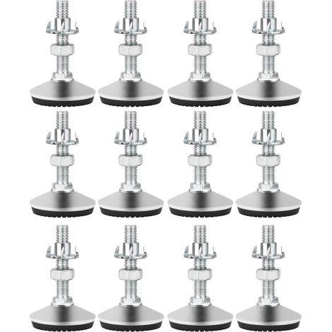 12 Pieds de nivellement, M10 x 50mm, Acier inoxydable, Base caoutchouc, Écrou en T, Pour meubles et machines (1/5)