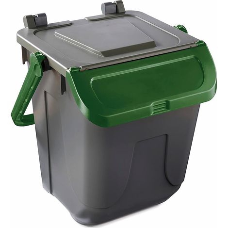 Bidone per raccolta differenziata grigio con sportello basculante verde 25 LT (1/4)