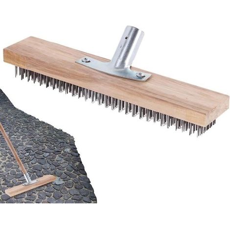 (Holz- und silberfarben) Robuster Metallbesen mit Schaumstoffborsten für den Außenbereich, ideal für Gärten und Terrassen. Reinigungsstiele sind nicht im Lieferumfang enthalten. (1/4)