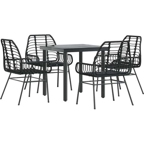 Ensemble à manger de jardin 5 pcs,Salon de jardin noir résine tressée verre CFW61446 (1/5)