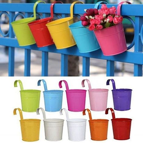 Set mit 10 hängenden Metallblumentöpfen – mit abnehmbarem Haken – verschiedene Farben (1/4)