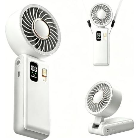 Ventilateur à main, mini ventilateur portable 3 en 1, ventilateur de bureau pliable à 180° avec écran LED, USB 6000 mAh rechargeable 1-100 vitesses ventilateur de poche pour bureau, extérieur, camping (1/5)