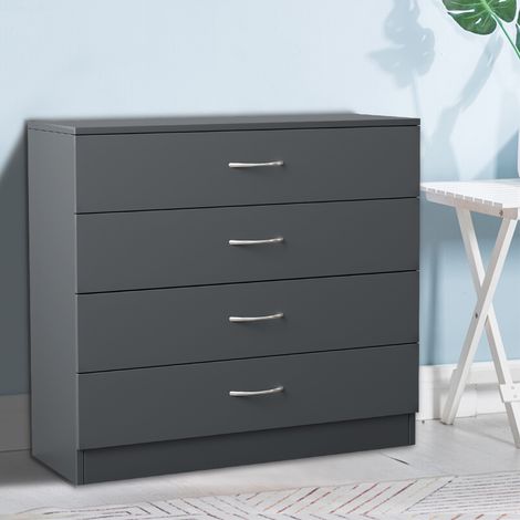 NRG Chest of Drawers Bedroom Furniture Bedside Cabinet with Handle 4 Drawer Grey 75x36x72cm