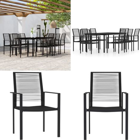 Set Mobili da Pranzo da Giardino 9 pz con Cuscini Nero - Tavolo da pranzo da esterno - Sedie da giardino