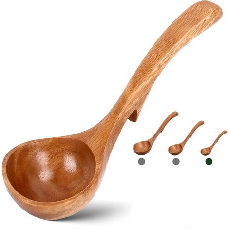 KOWOLL Louche à soupe en bois de petite taille avec crochet arrière, idéale pour la préparation de soupes et le service de liquides chauds à la maison. (1/5)