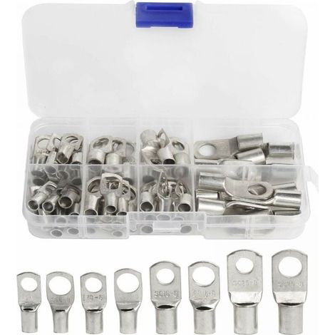 60 Pcs Cosses Électrique Trou boulon en Cuivre Étamé Connecteurs SC à sertir/souder pour câble de 6m㎡ 8m㎡ 10m㎡ 16m㎡ 25m㎡ (1/5)