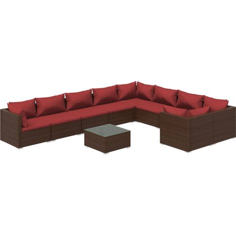 Set muebles de jardín 10 piezas cojines ratán sintético marrón vidaXL (1/5)