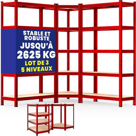 Monzana – Set de 3 étagères charges lourdes 5 niveaux – Étagère métallique modulable 2625kg – Acier thermolaqué – Dimensions H180 x L90 x P40 cm