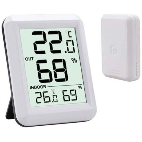 Thermomètre numérique intérieur et extérieur – Connecté sans fil avec capteur extérieur – Grand écran LCD – Plage -40°C à 60°C (1/5)