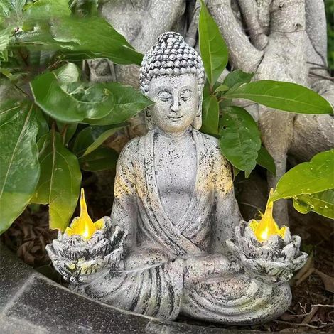 Statue de Bouddha pour la maison et l'extérieur, LED solaire scintillante, éclairage de jardin, méditation zen, décoration spirituelle (1/3)