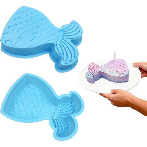 Moule à Gâteau Sirène de Bleu Clair, en Silicone Sirène, Moules Forme Queue Créatif, Design Réaliste, Facile Utiliser, Couleurs Vives, Adapté la Pâtisserie DIY - (1/5)