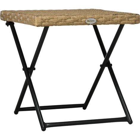 Mesa Auxiliar Plegable De Poliratán Mesa De Jardín Mesa De Centro Mesa De Balcón Mesa Plegable Metal Natural 40X40X40Cm (1/5)