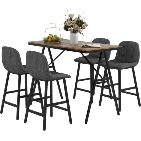 5-teilige Essgruppe, Tisch und 4 Stühle, Knopfheftung, dicke Polsterung, Leinenoptik, dunkelgrau