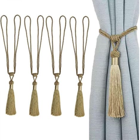 Handmade rope curtain tiebacks with tassels for home or office decoration (gold, 4)