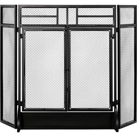 Pare-feu pliable, 3 panneaux avec double porte et pieds, 120 x 11,5 x 79 cm, noir (1/5)