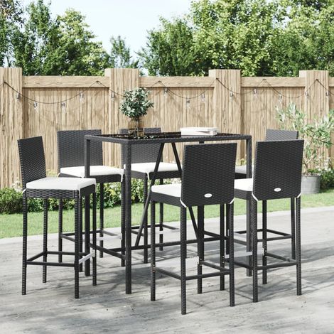 7-tlg. Gartenbar-Set mit Kissen Schwarz Poly Rattan (1/5)