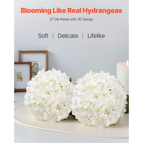 Lot de 105 hortensias artificiels blancs en soie, fleurs fausses réalistes tiges flexibles pour centre de table mariage, déco maison, fête, bouquet DIY (1/5)